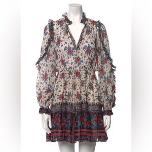 Ulla Johnson Multicolor Floral Long Sleeve Silk Mini Dress